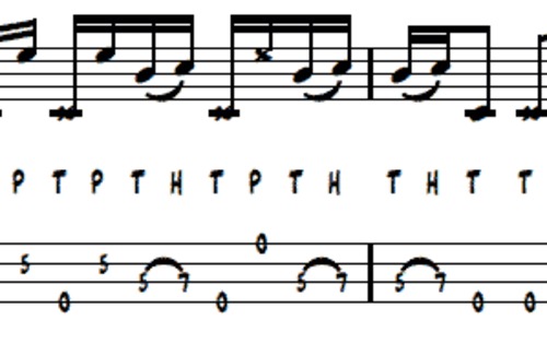 Product picture L368 Funky Slap bass with cross string hammerons